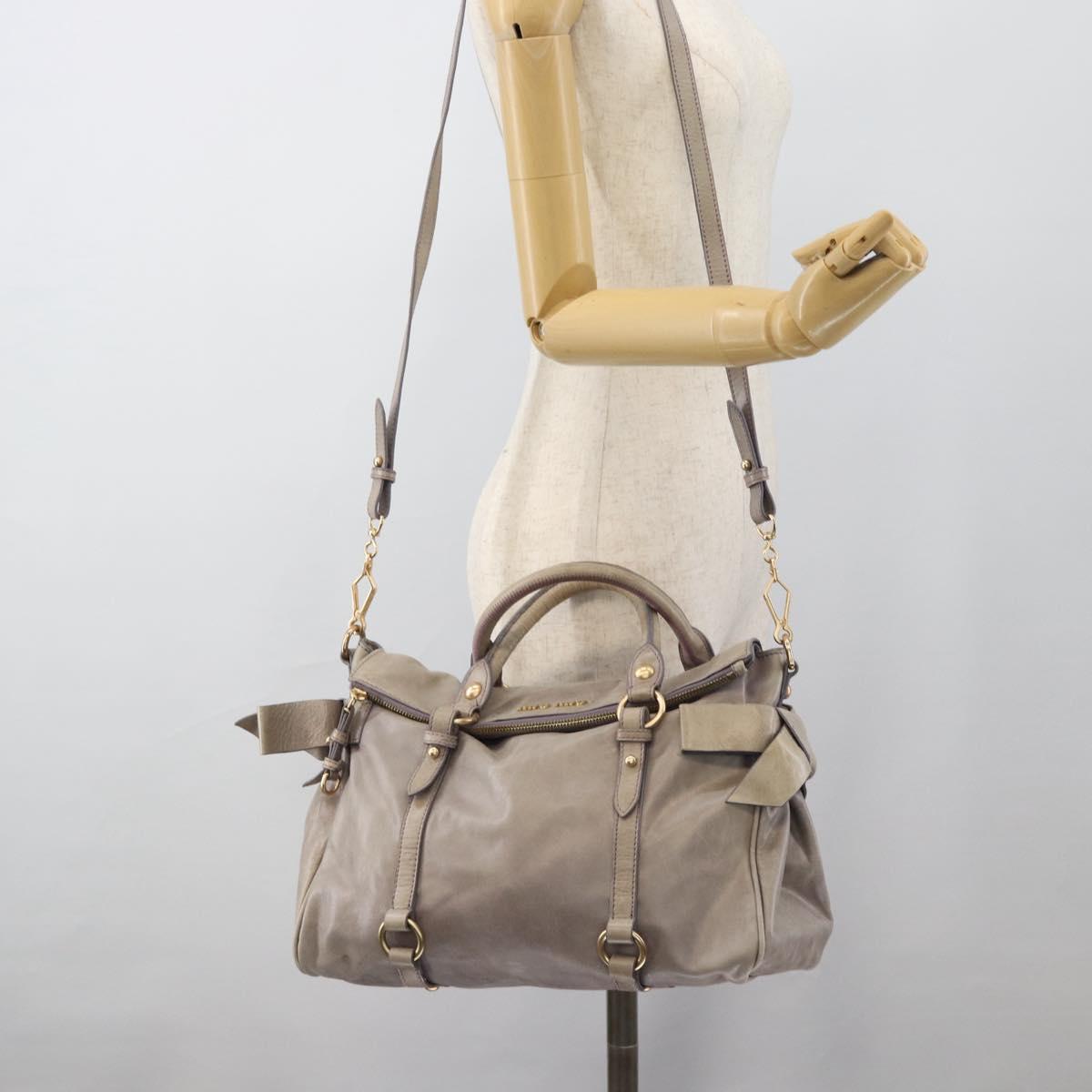 Miu Miu Ribbon Hand Bag Leather 2way Purple Gold Auth 186822V