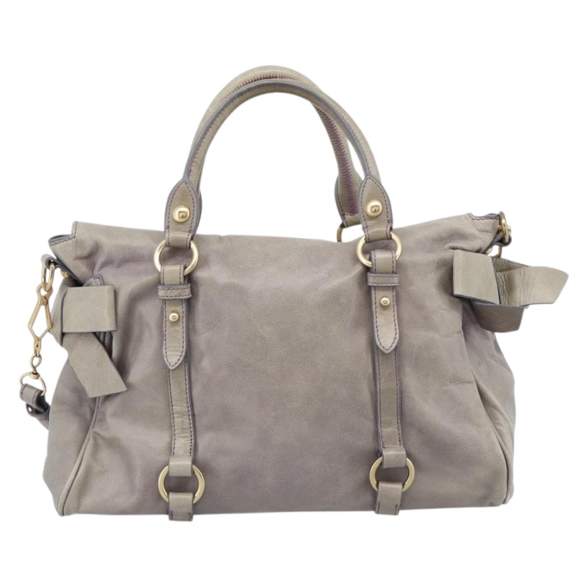 Miu Miu Ribbon Hand Bag Leather 2way Purple Gold Auth 186822V