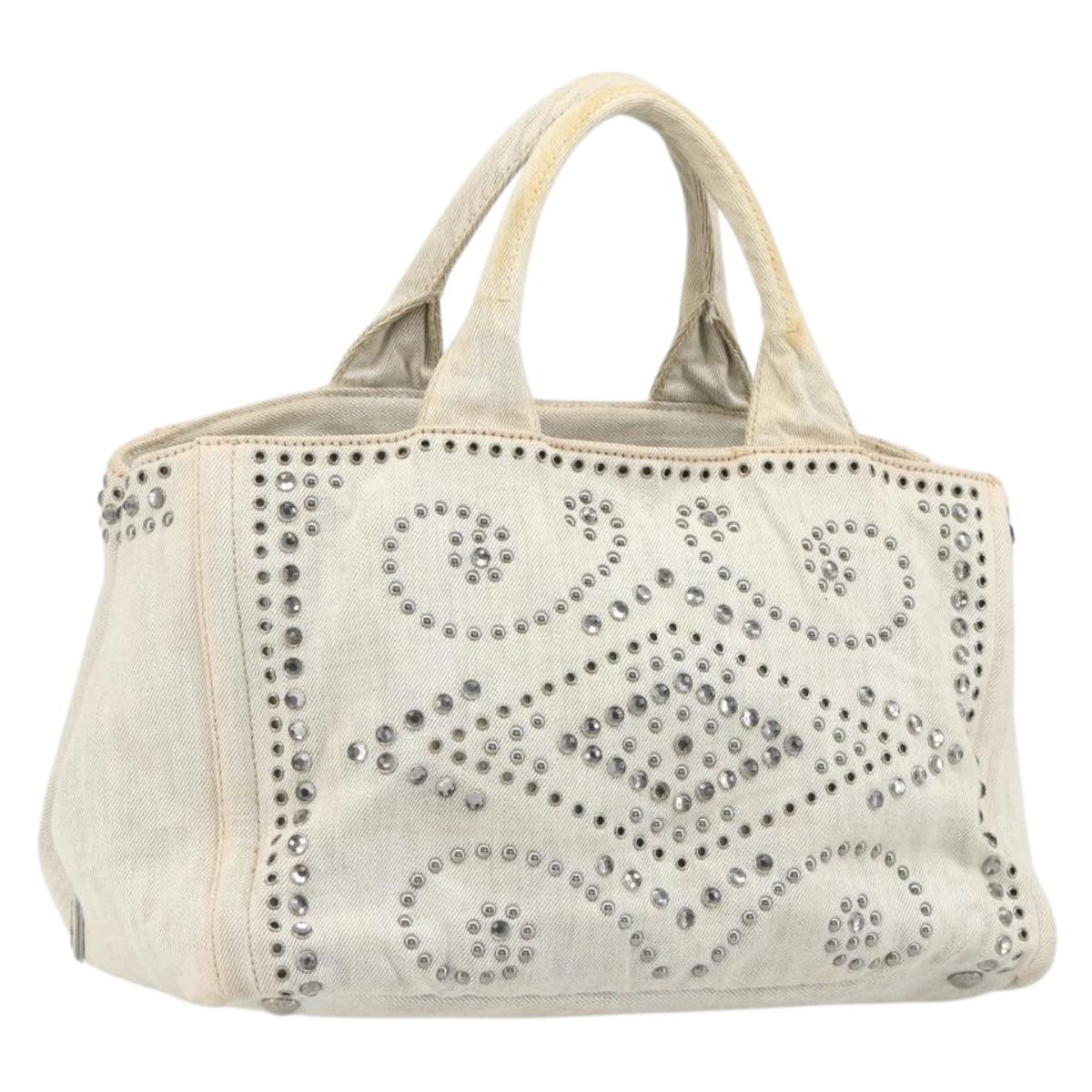 PRADA Canapa Hand Bag Canvas Gray Silver Auth 186823