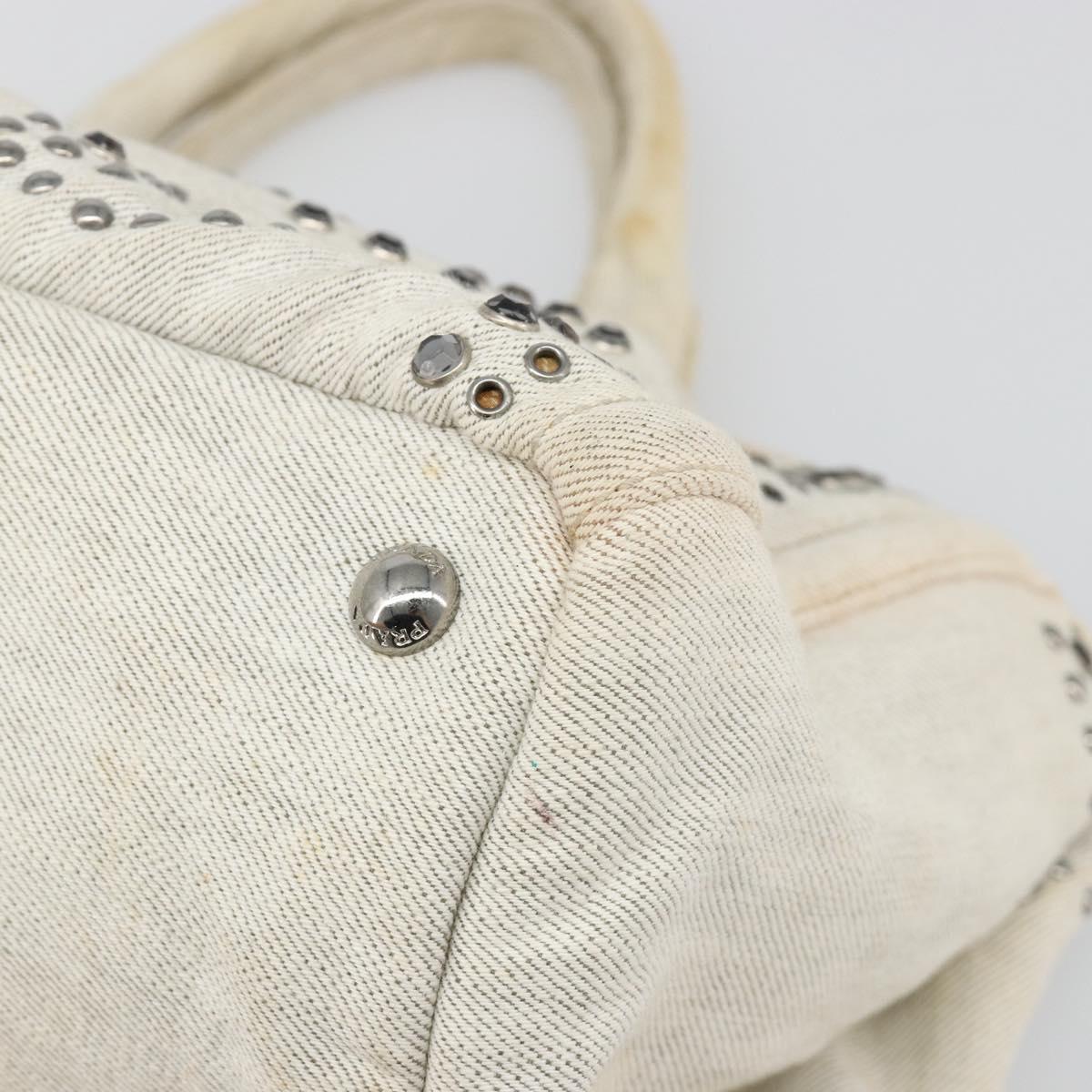 PRADA Canapa Hand Bag Canvas Gray Silver Auth 186823
