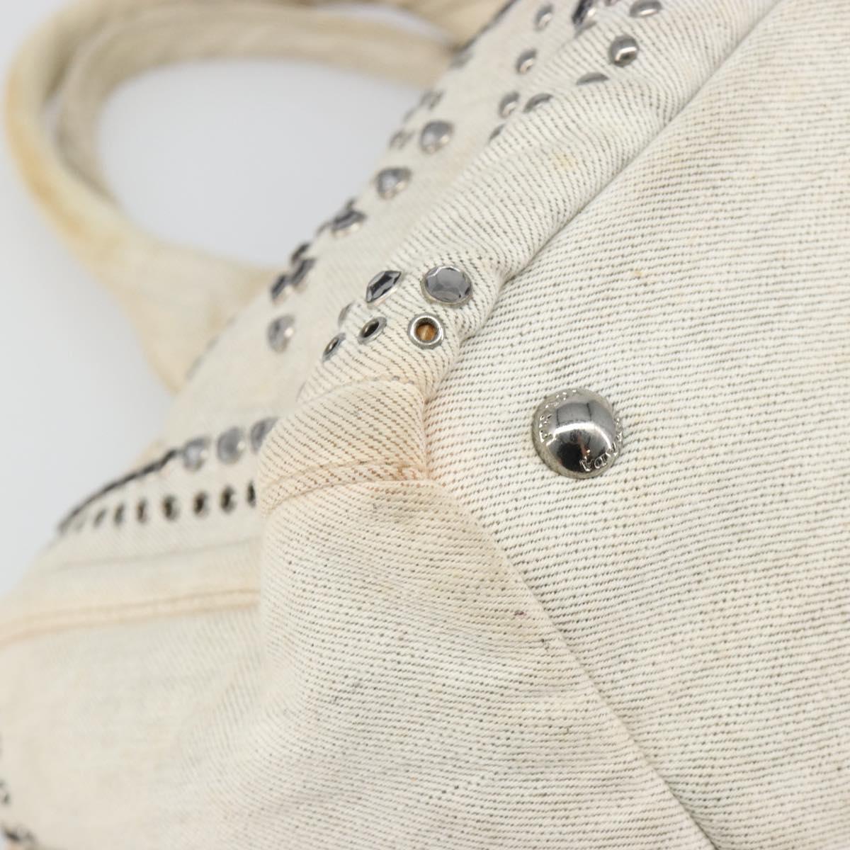 PRADA Canapa Hand Bag Canvas Gray Silver Auth 186823