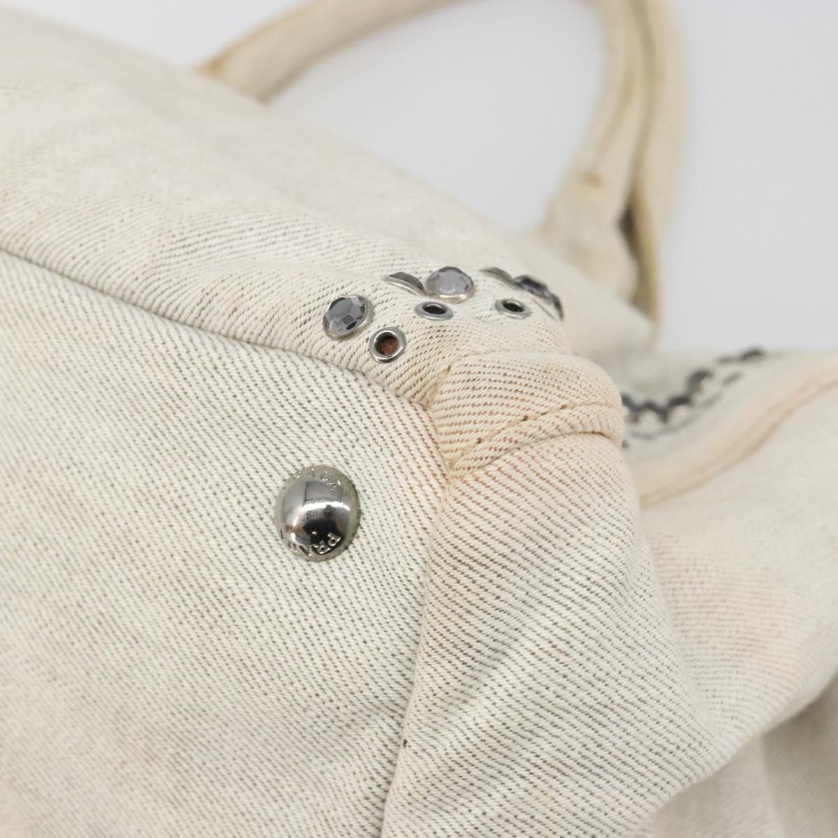 PRADA Canapa Hand Bag Canvas Gray Silver Auth 186823