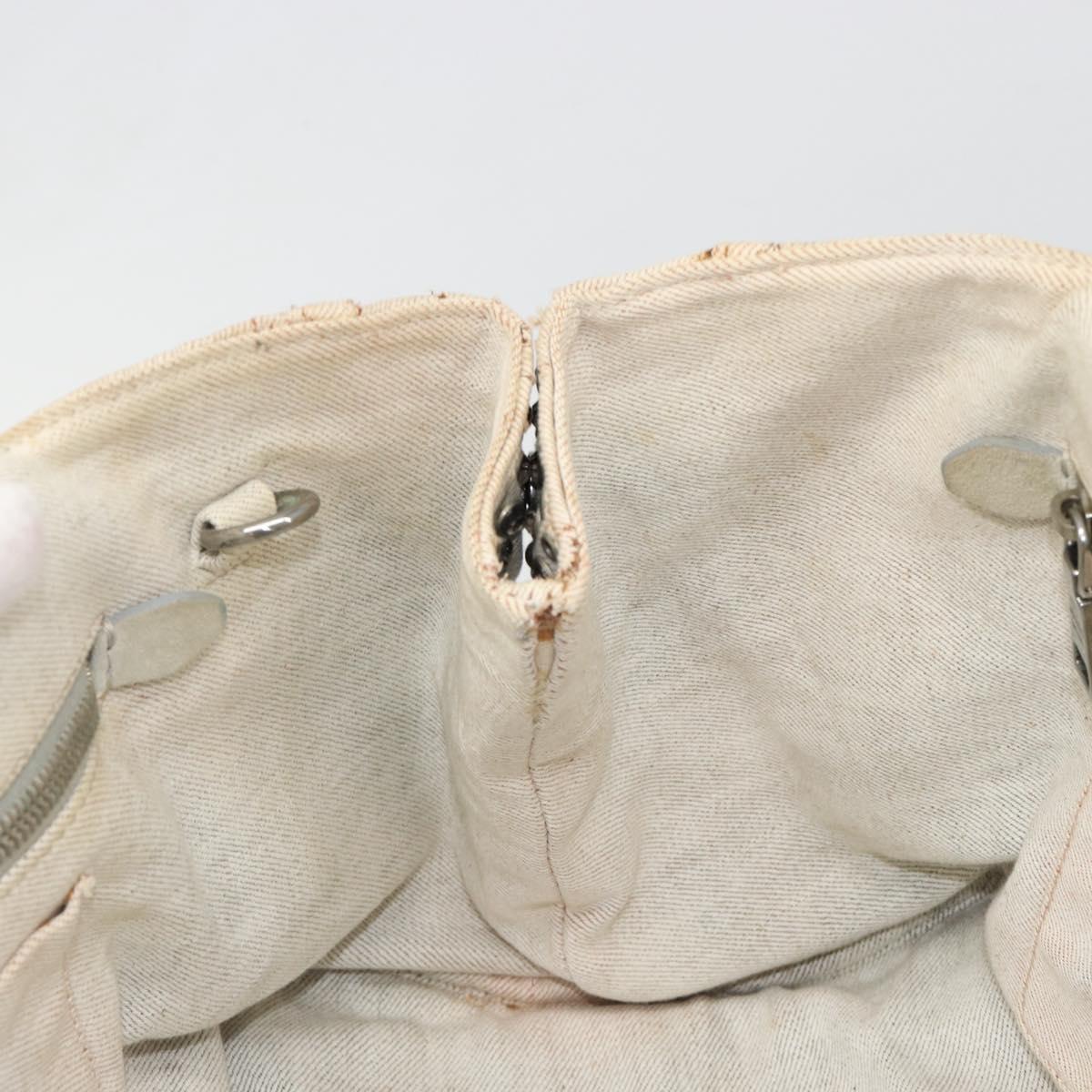 PRADA Canapa Hand Bag Canvas Gray Silver Auth 186823