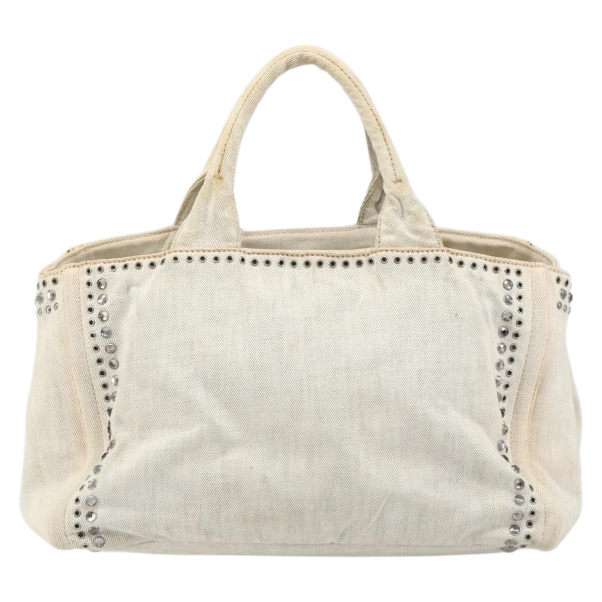 PRADA Canapa Hand Bag Canvas Gray Silver Auth 186823