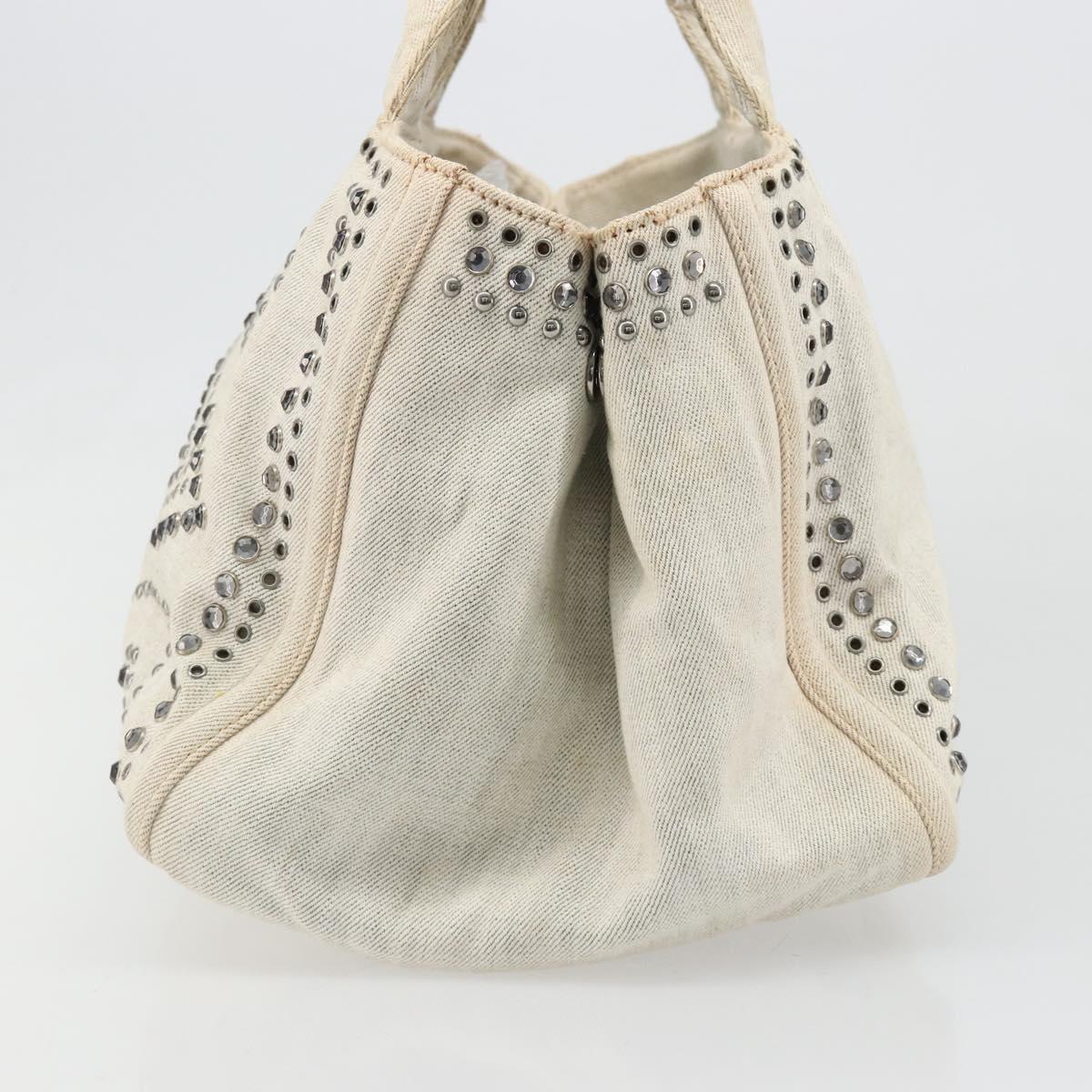 PRADA Canapa Hand Bag Canvas Gray Silver Auth 186823