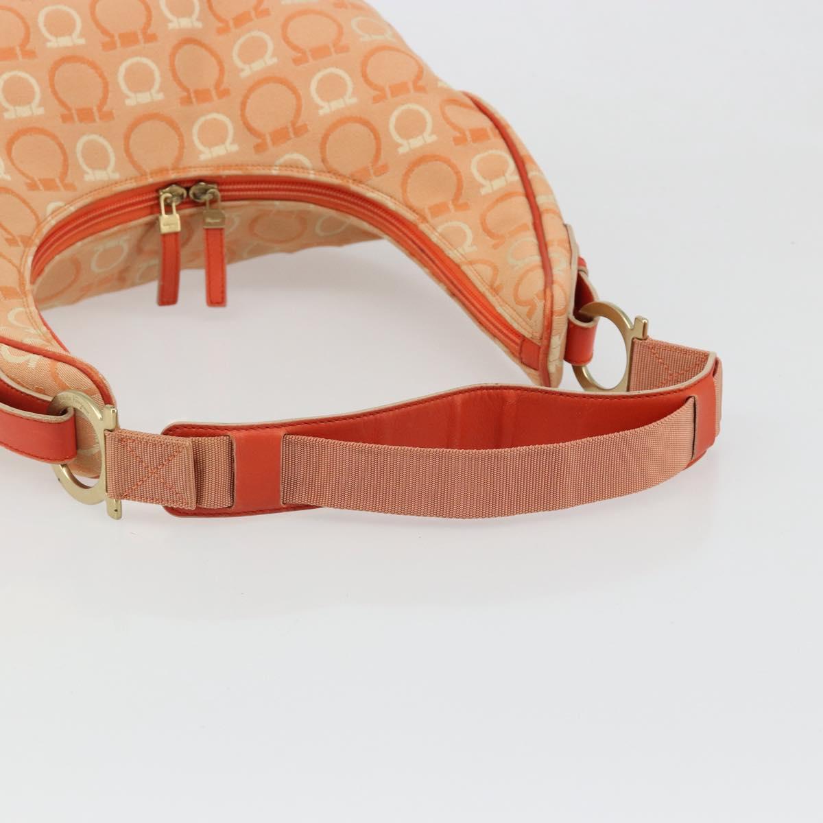 Salvatore Ferragamo Gancini Shoulder Bag Canvas Orange Gold Auth 186826