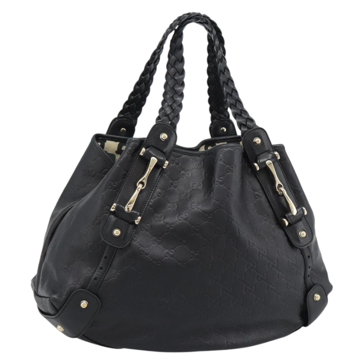GUCCI GG Canvas Guccissima Tote Bag Leather Black Gold 137621 Auth 186827V