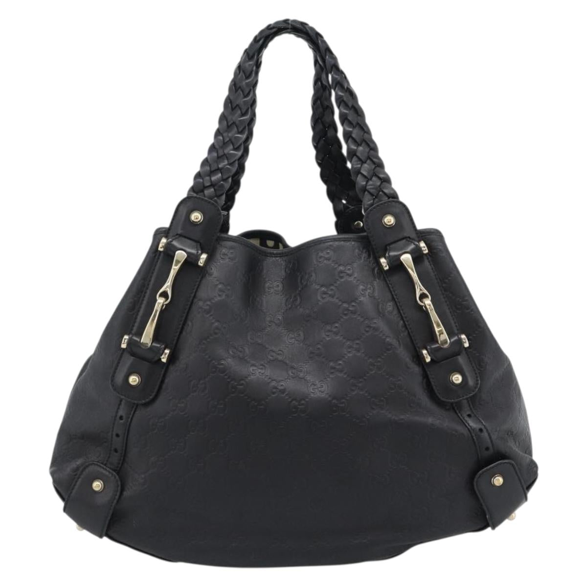 GUCCI GG Canvas Guccissima Tote Bag Leather Black Gold 137621 Auth 186827V
