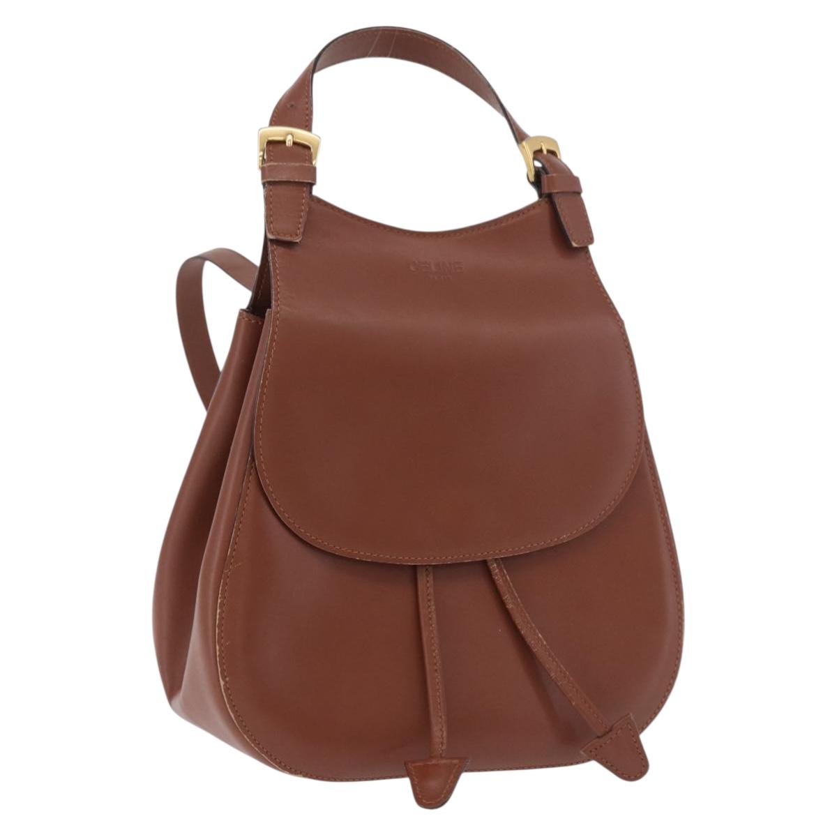 CELINE Backpack Leather Brown Gold Auth 186828