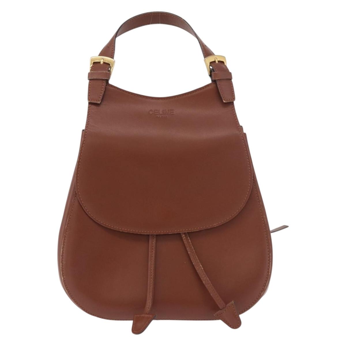 CELINE Backpack Leather Brown Gold Auth 186828