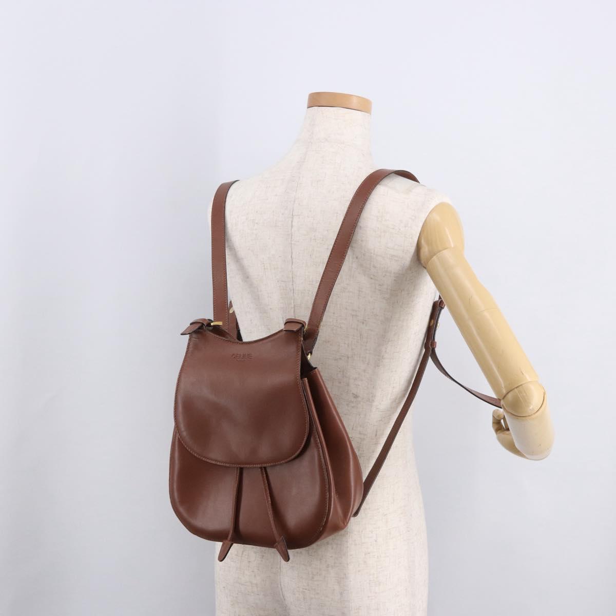CELINE Backpack Leather Brown Gold Auth 186828