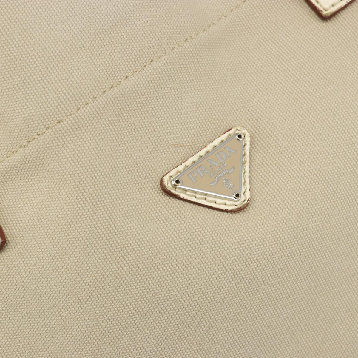 PRADA Tote Bag Canvas Beige Silver Auth 186830