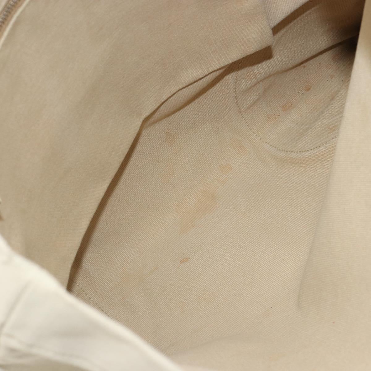 PRADA Tote Bag Canvas Beige Silver Auth 186830