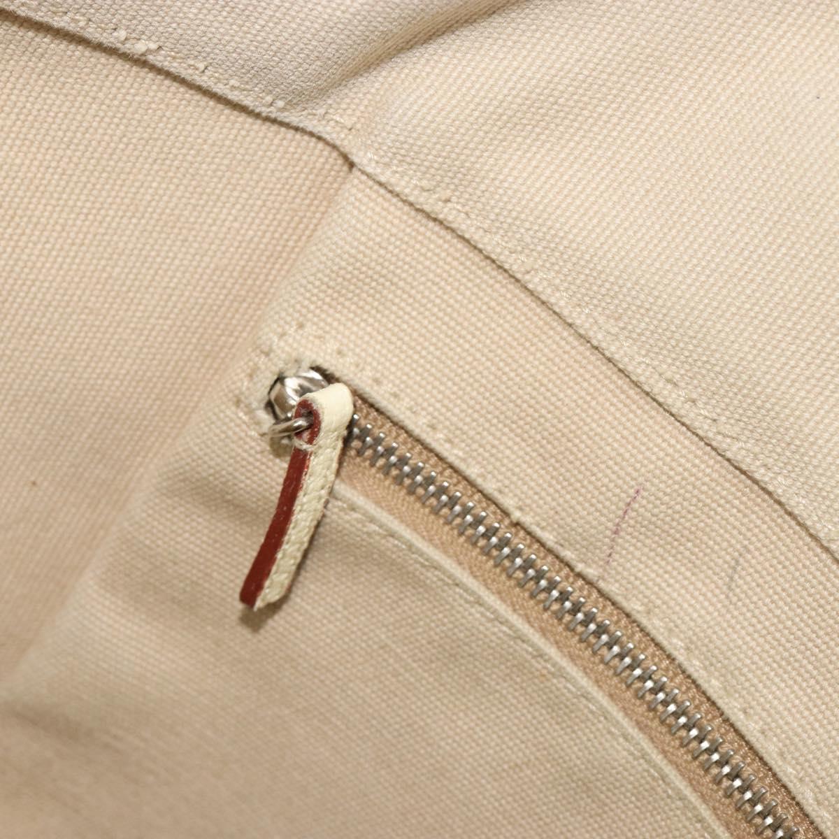 PRADA Tote Bag Canvas Beige Silver Auth 186830