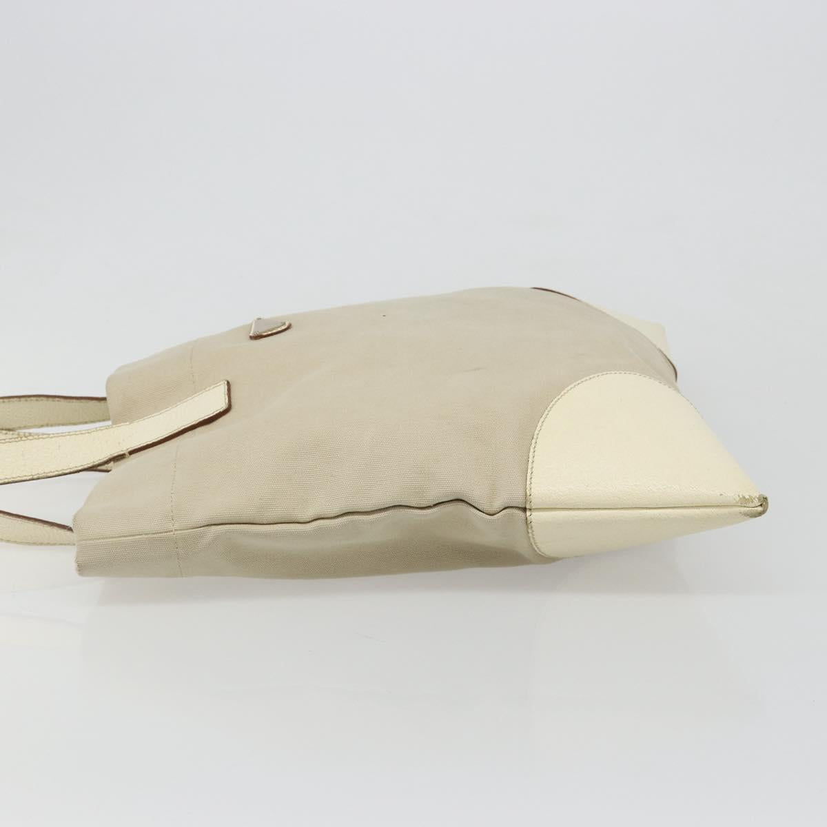 PRADA Tote Bag Canvas Beige Silver Auth 186830