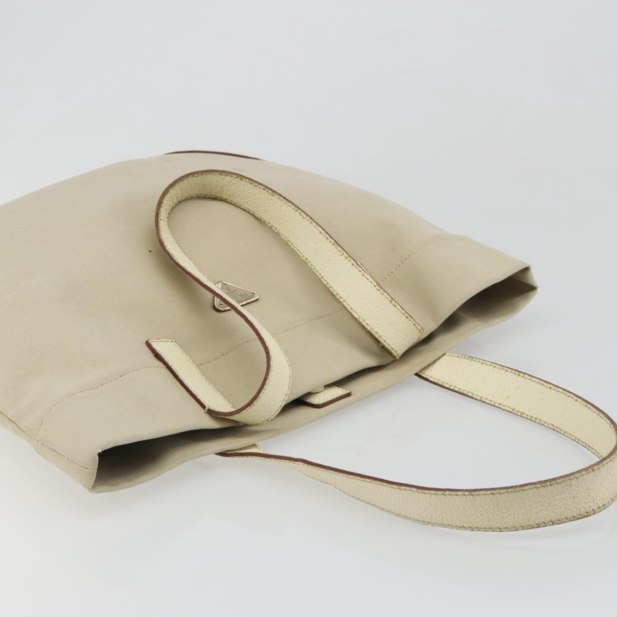 PRADA Tote Bag Canvas Beige Silver Auth 186830