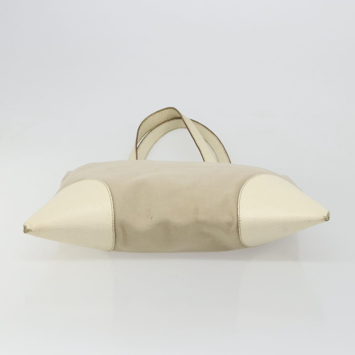 PRADA Tote Bag Canvas Beige Silver Auth 186830