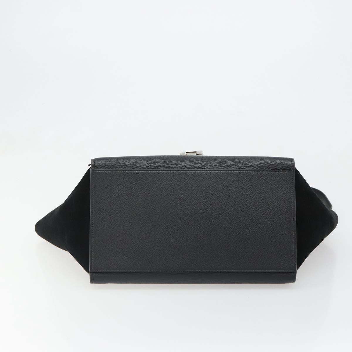 CELINE Trapeze Hand Bag Leather Suede Black Silver Auth 186832V