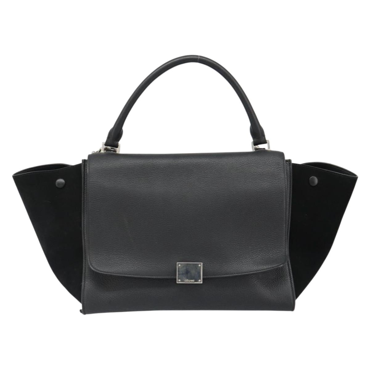 CELINE Trapeze Hand Bag Leather Suede Black Silver Auth 186832V