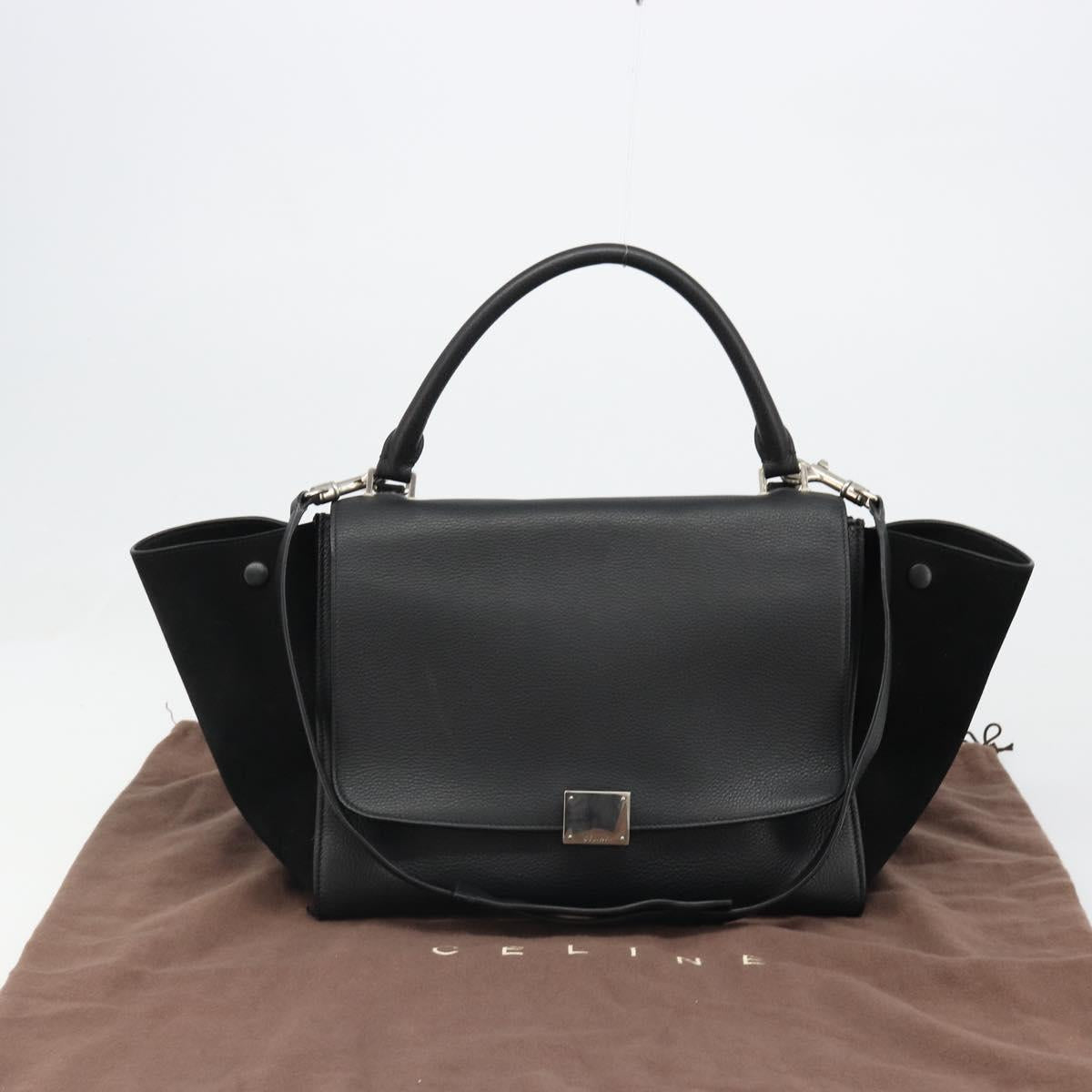 CELINE Trapeze Hand Bag Leather Suede Black Silver Auth 186832V
