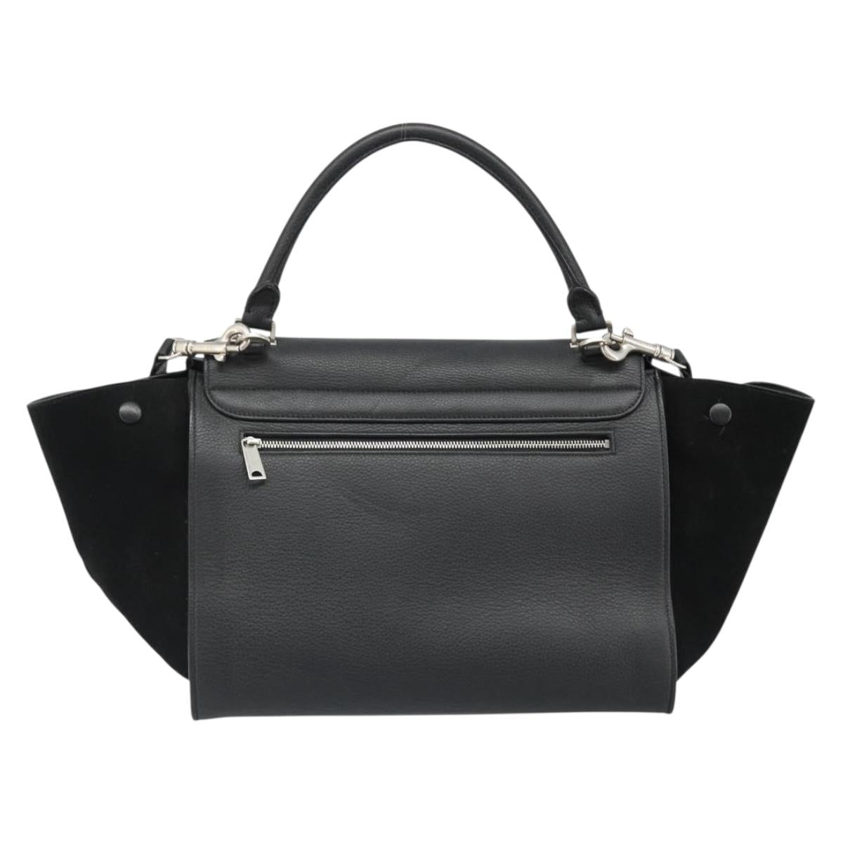 CELINE Trapeze Hand Bag Leather Suede Black Silver Auth 186832V
