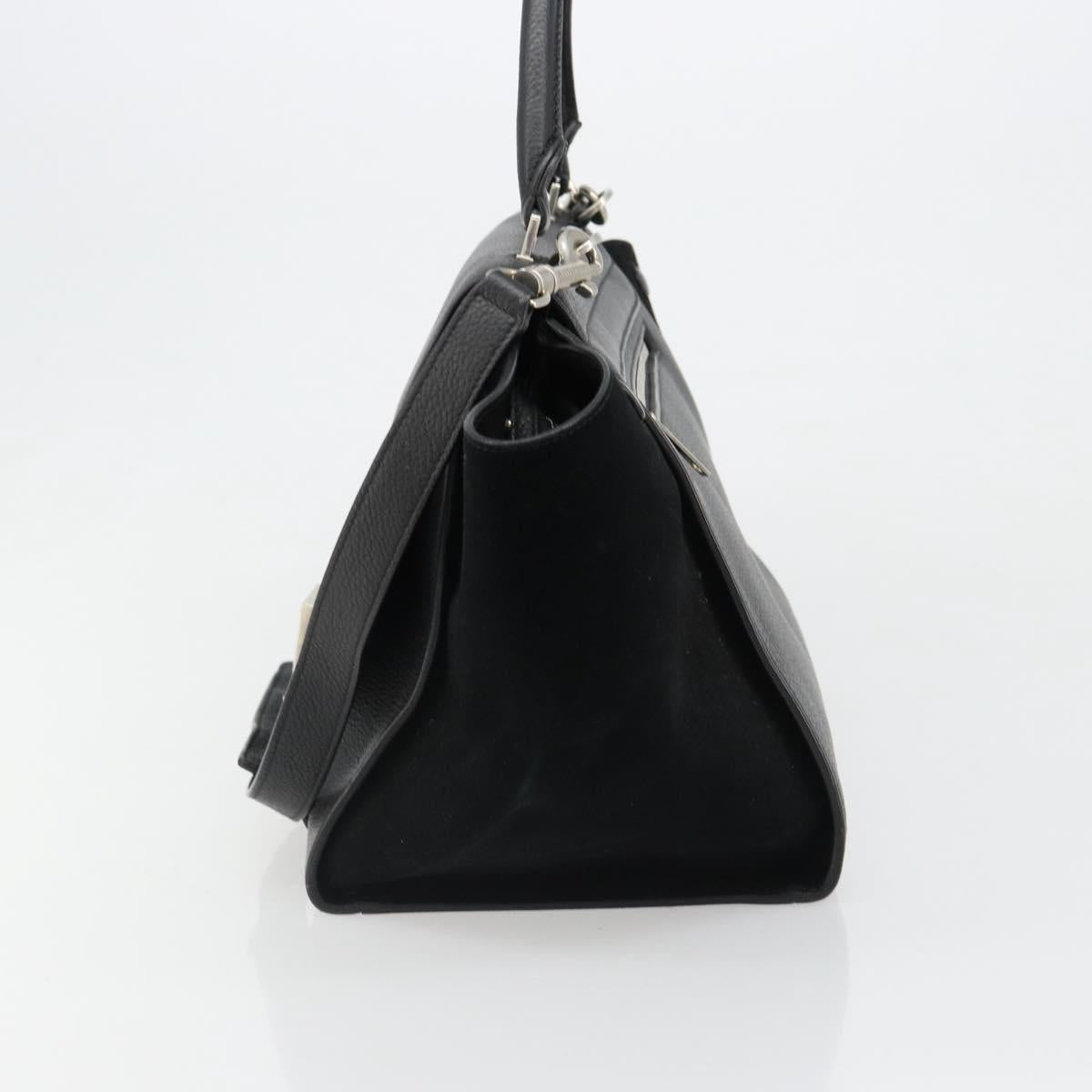 CELINE Trapeze Hand Bag Leather Suede Black Silver Auth 186832V