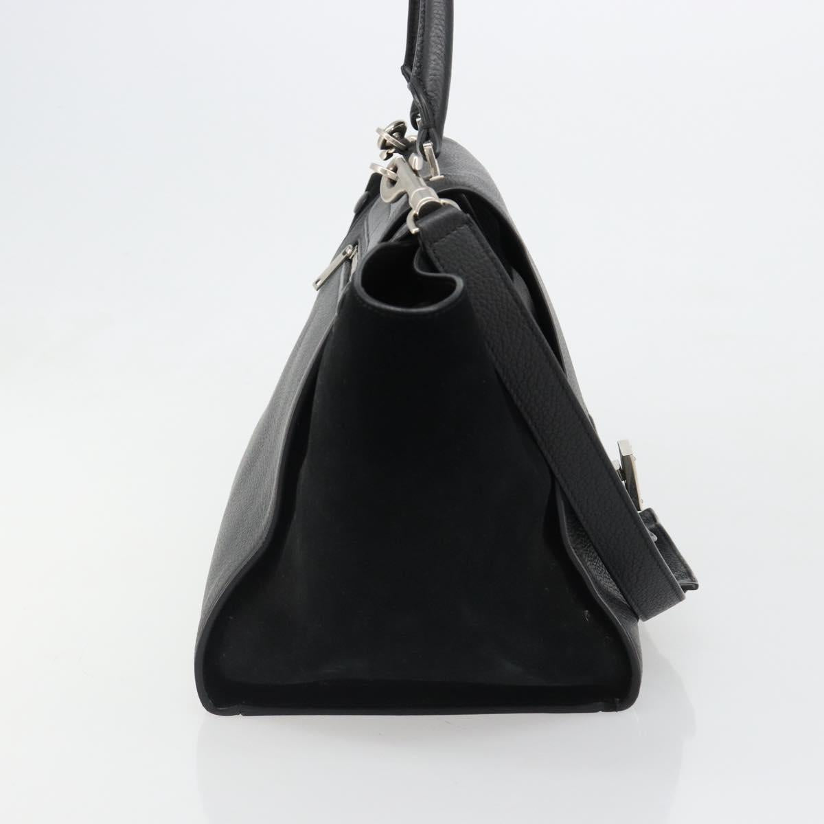CELINE Trapeze Hand Bag Leather Suede Black Silver Auth 186832V