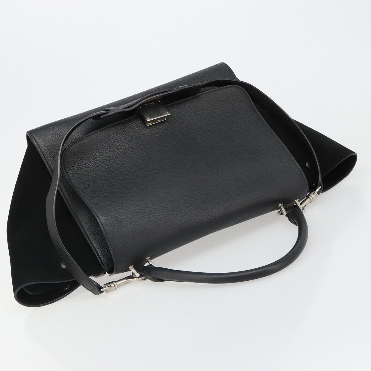 CELINE Trapeze Hand Bag Leather Suede Black Silver Auth 186832V