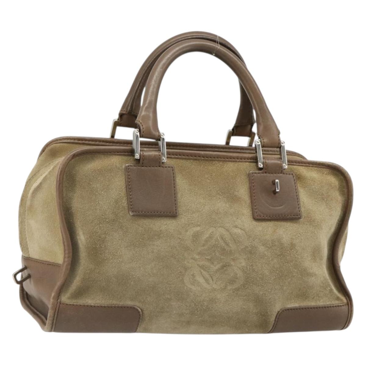 LOEWE Americana 28 Hand Bag Suede Beige Silver Auth 186833A