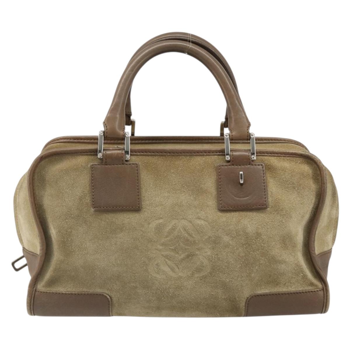 LOEWE Americana 28 Hand Bag Suede Beige Silver Auth 186833A