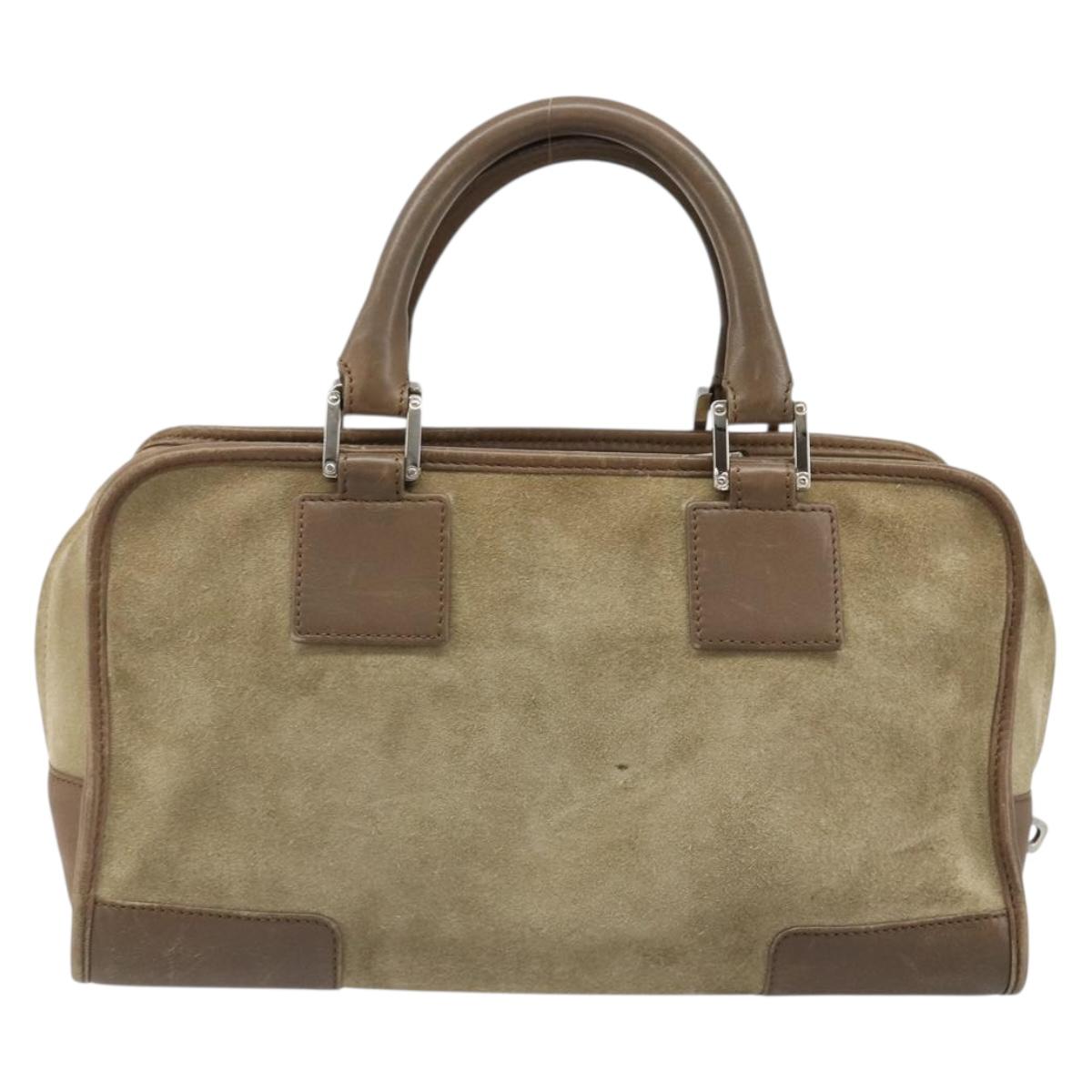 LOEWE Americana 28 Hand Bag Suede Beige Silver Auth 186833A