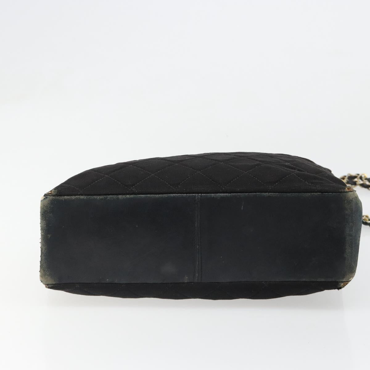 CHANEL Chain Shoulder Bag Cotton Black Gold CC Auth 186834