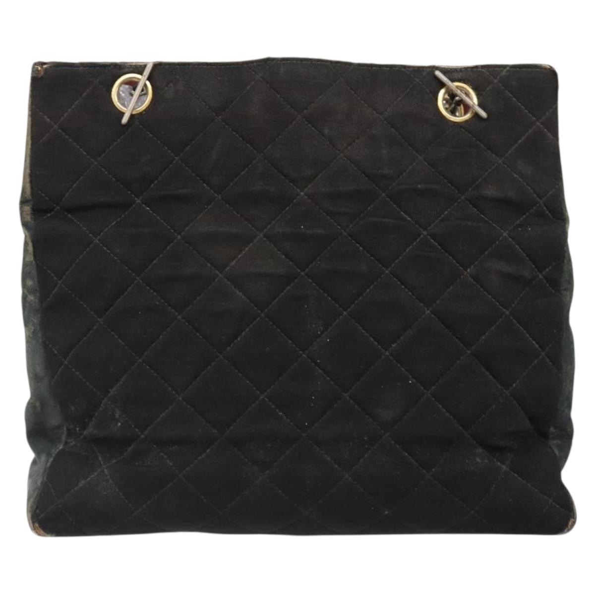 CHANEL Chain Shoulder Bag Cotton Black Gold CC Auth 186834