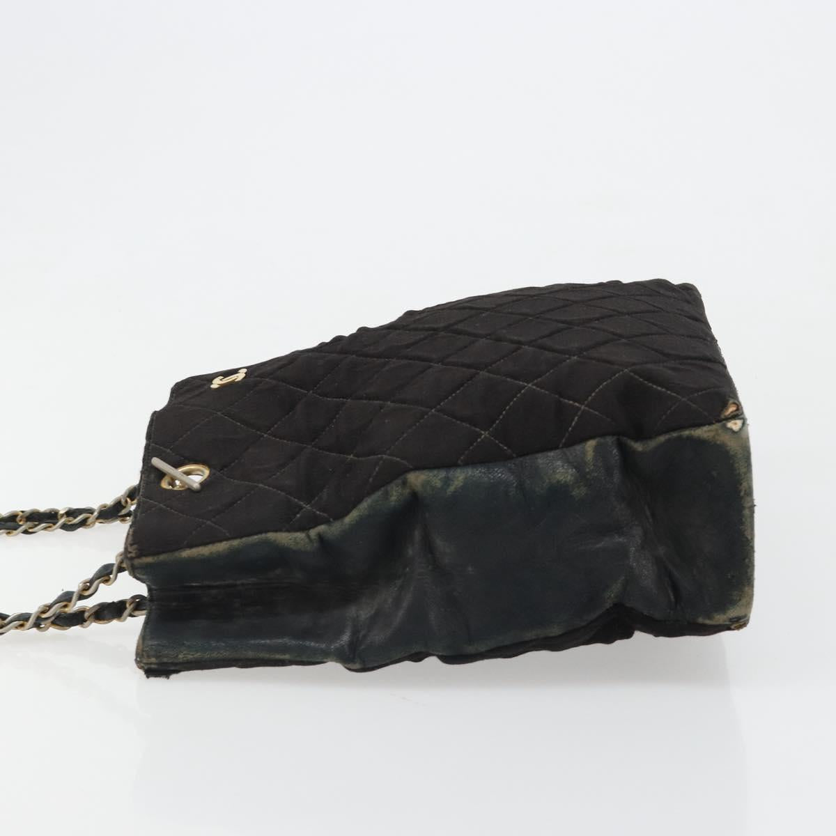 CHANEL Chain Shoulder Bag Cotton Black Gold CC Auth 186834