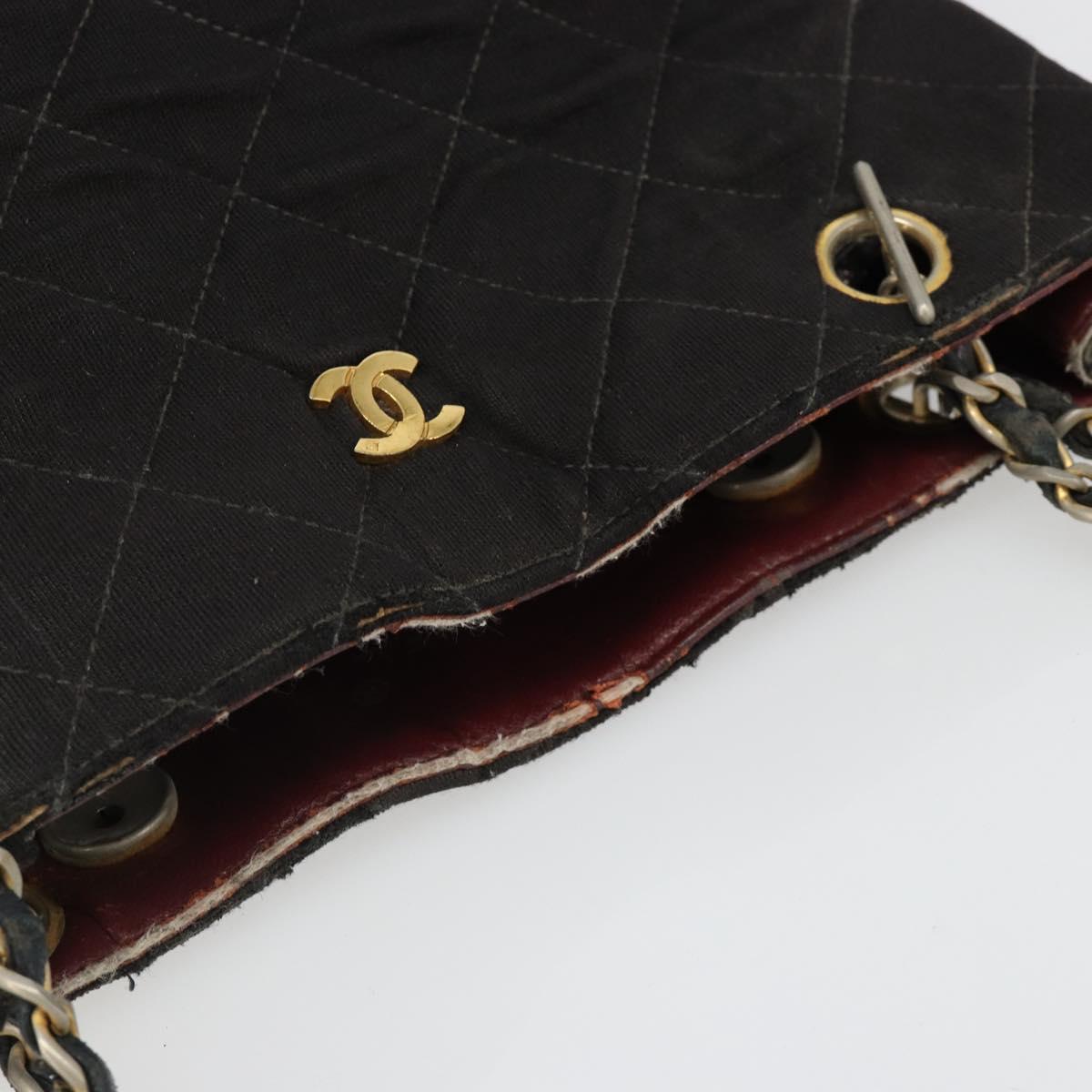CHANEL Chain Shoulder Bag Cotton Black Gold CC Auth 186834