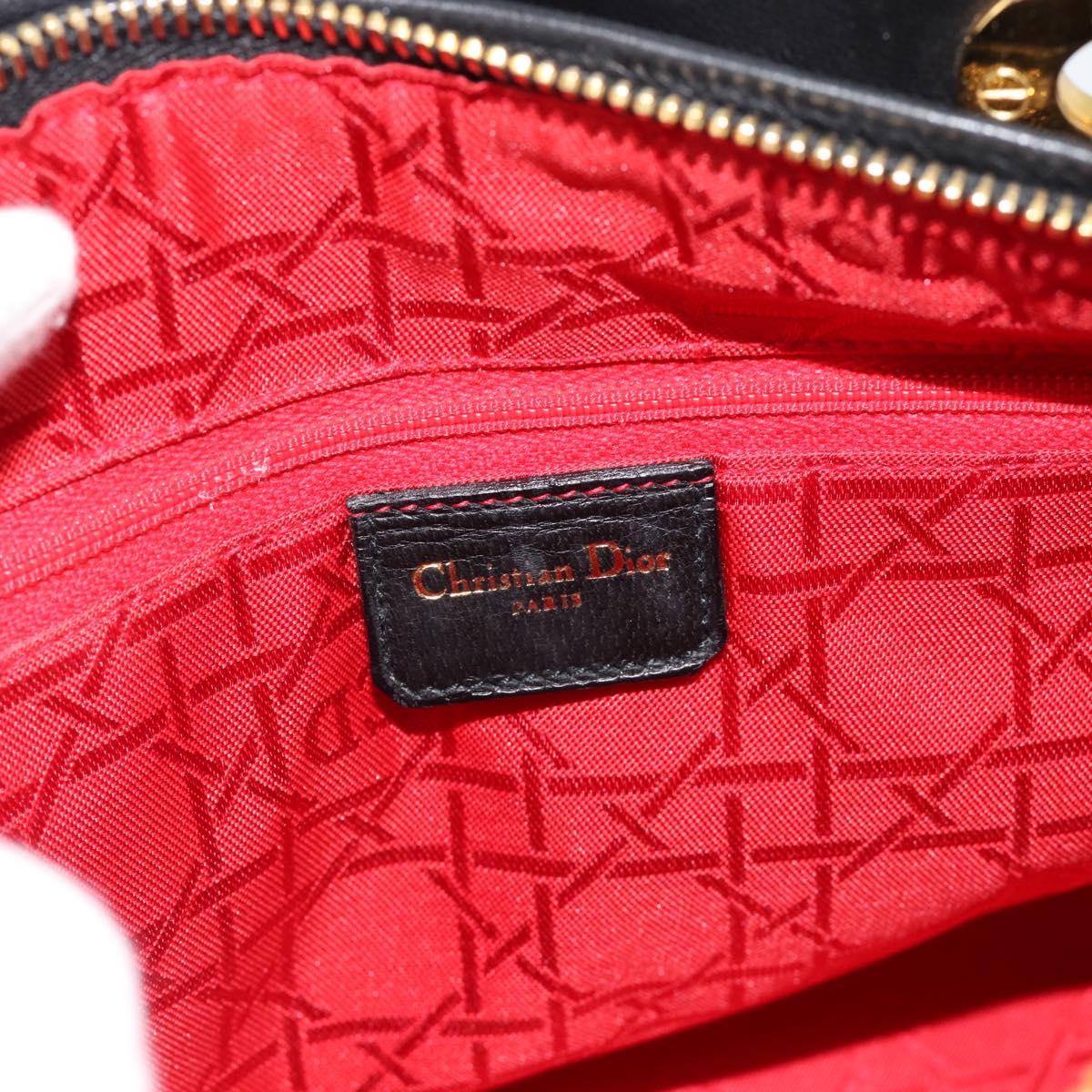 Christian Dior Lady Dior Hand Bag Lamb Skin Black Gold Auth 186836SAV
