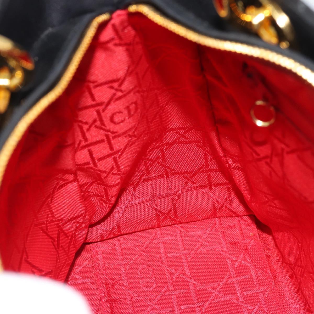 Christian Dior Lady Dior Hand Bag Lamb Skin Black Gold Auth 186836SAV