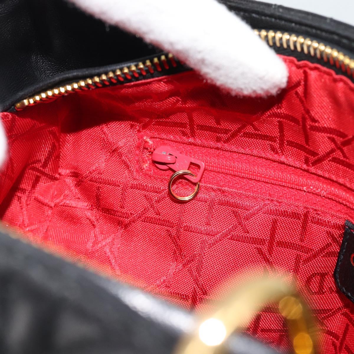 Christian Dior Lady Dior Hand Bag Lamb Skin Black Gold Auth 186836SAV