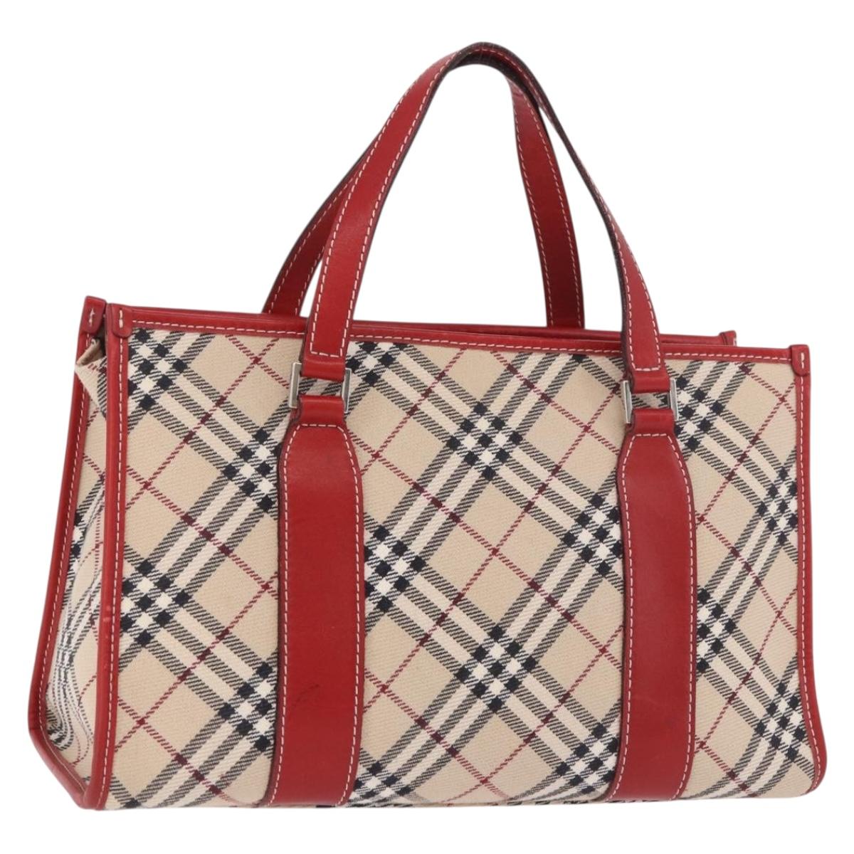BURBERRY Nova Check Blue Label Hand Bag Canvas Beige Silver Auth 186841A