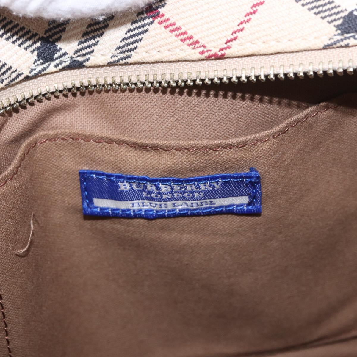 BURBERRY Nova Check Blue Label Hand Bag Canvas Beige Silver Auth 186841A
