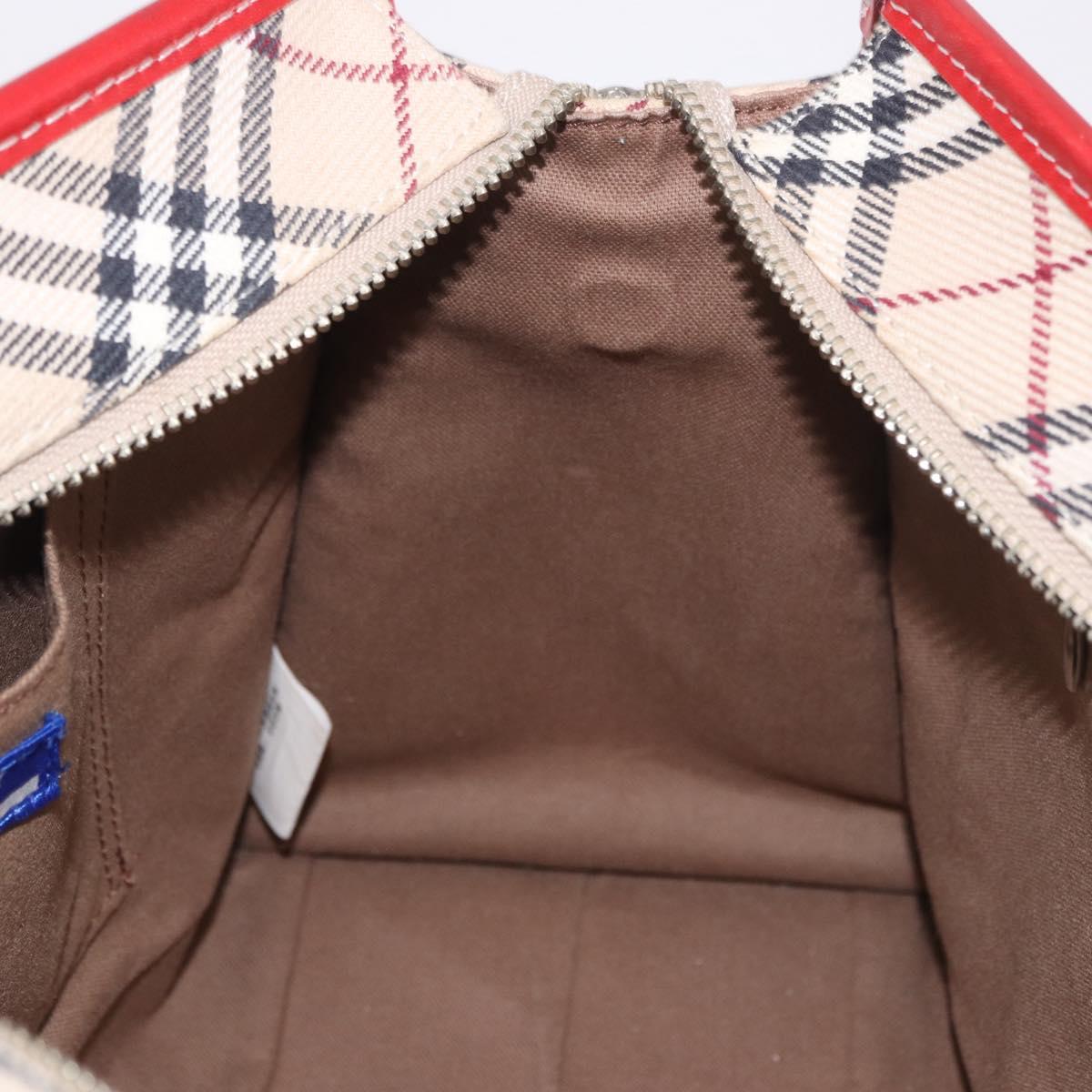 BURBERRY Nova Check Blue Label Hand Bag Canvas Beige Silver Auth 186841A