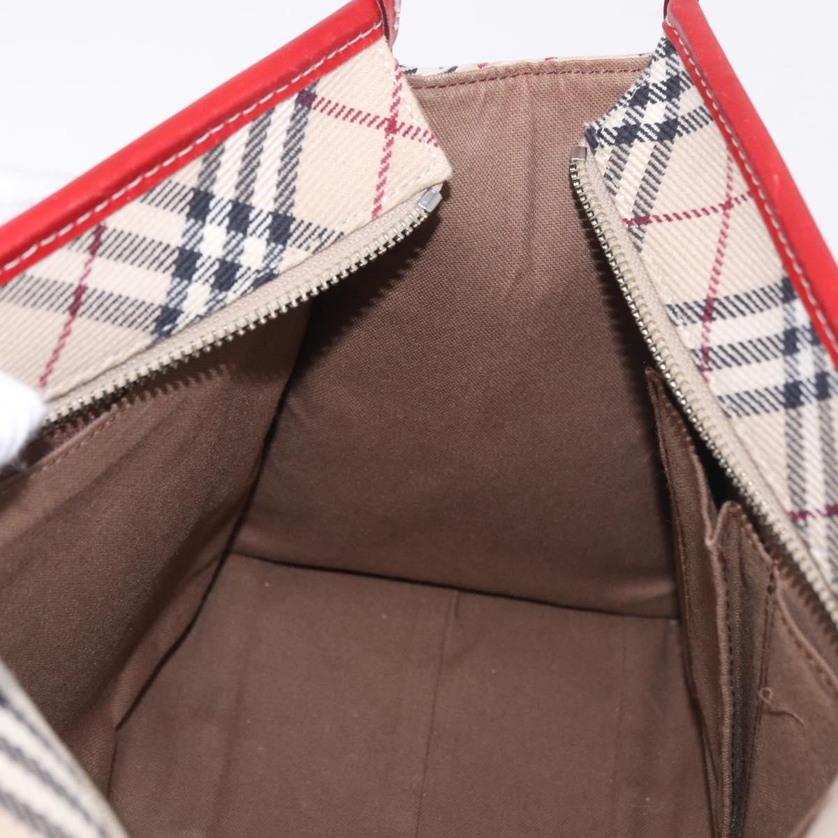 BURBERRY Nova Check Blue Label Hand Bag Canvas Beige Silver Auth 186841A
