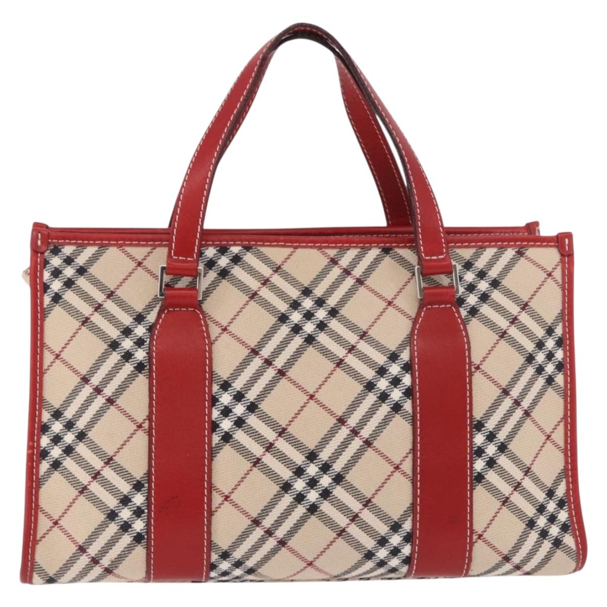 BURBERRY Nova Check Blue Label Hand Bag Canvas Beige Silver Auth 186841A