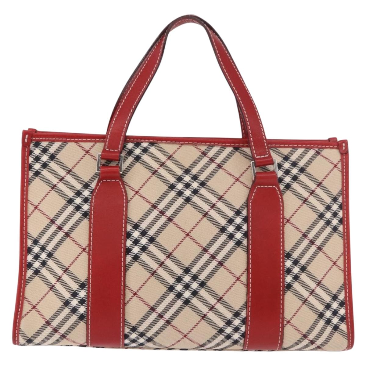 BURBERRY Nova Check Blue Label Hand Bag Canvas Beige Silver Auth 186841A