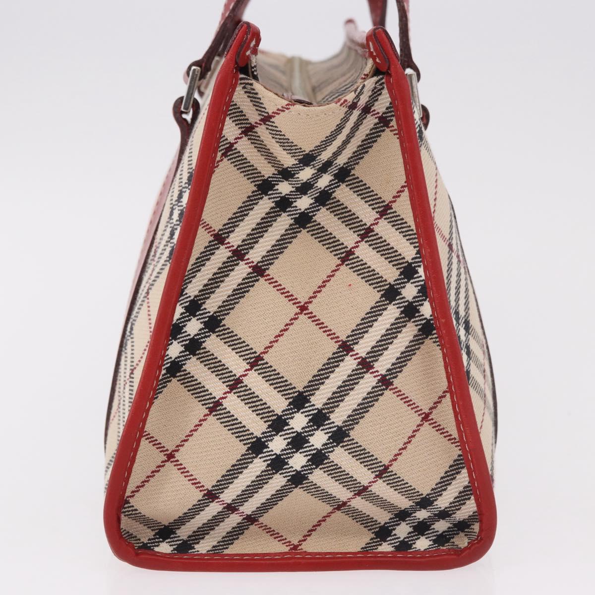 BURBERRY Nova Check Blue Label Hand Bag Canvas Beige Silver Auth 186841A