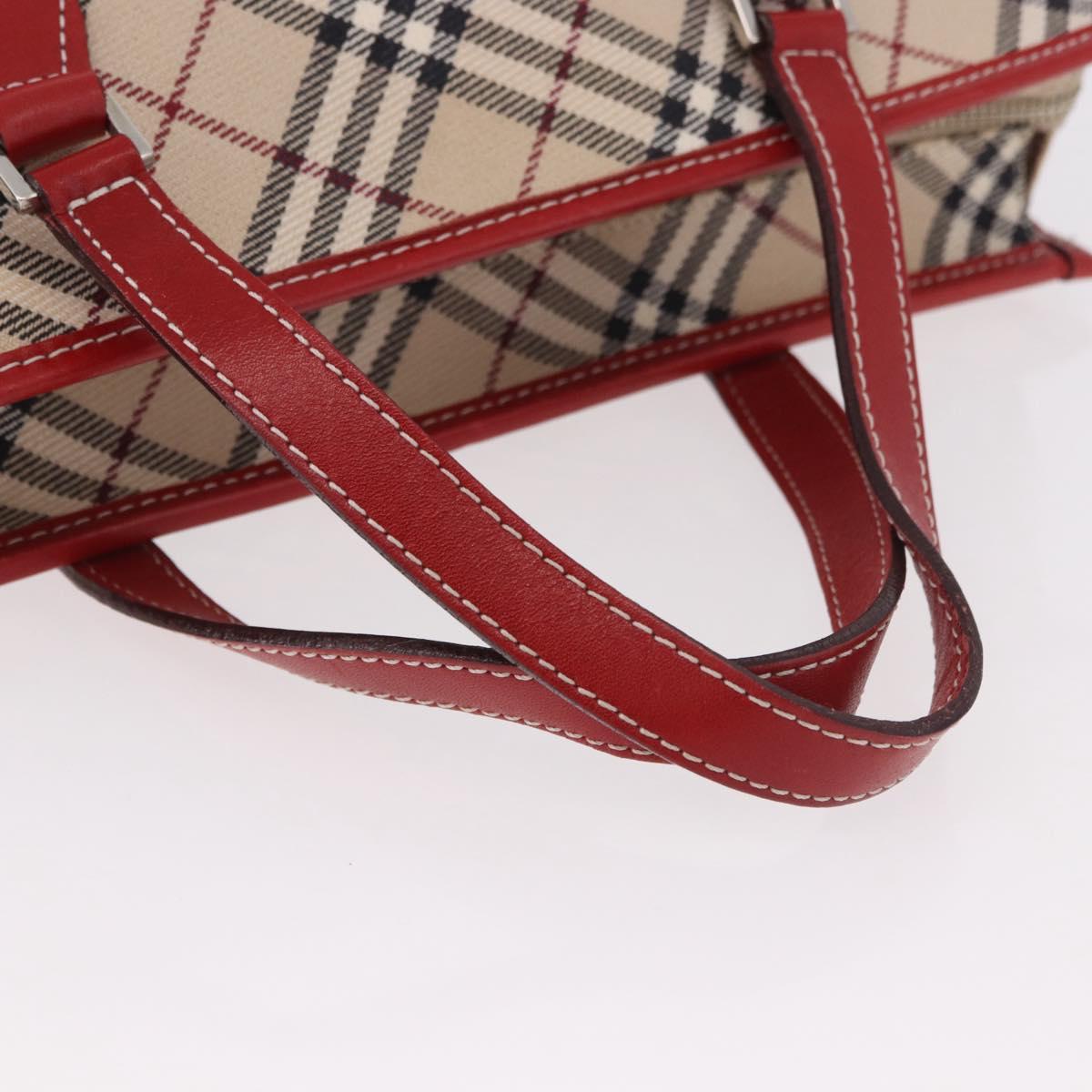 BURBERRY Nova Check Blue Label Hand Bag Canvas Beige Silver Auth 186841A