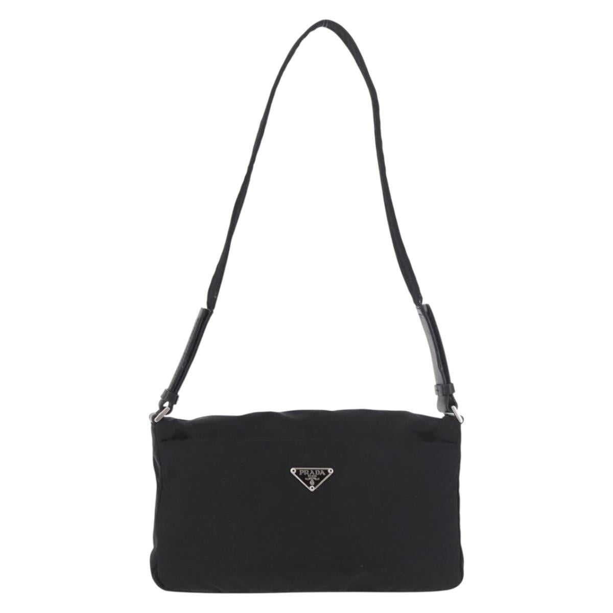 PRADA Shoulder Bag Nylon Black Silver Auth 186842A