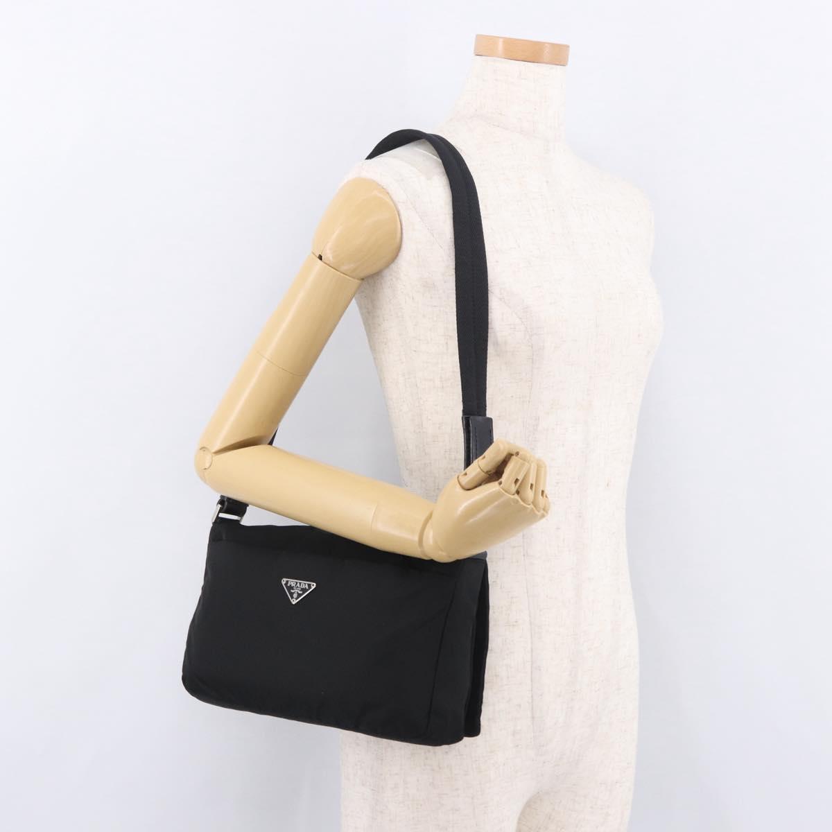 PRADA Shoulder Bag Nylon Black Silver Auth 186842A
