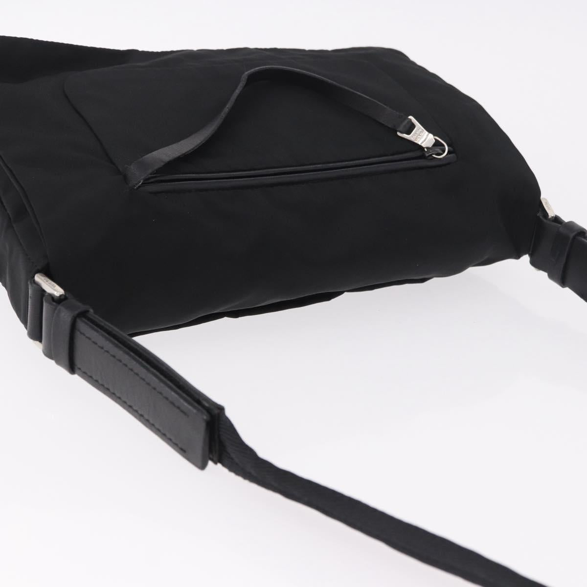 PRADA Shoulder Bag Nylon Black Silver Auth 186842A