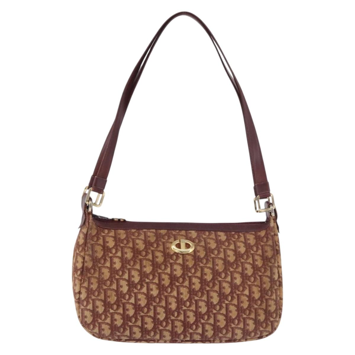Christian Dior Trotter Canvas Shoulder Bag Red Gold Auth 186843